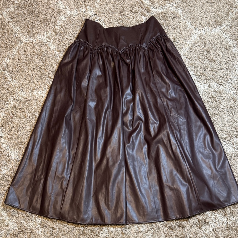 Mare Mare Anthropologie Basque Waist Faux Leather Maxi Skirt size Large - Picture 10 of 15